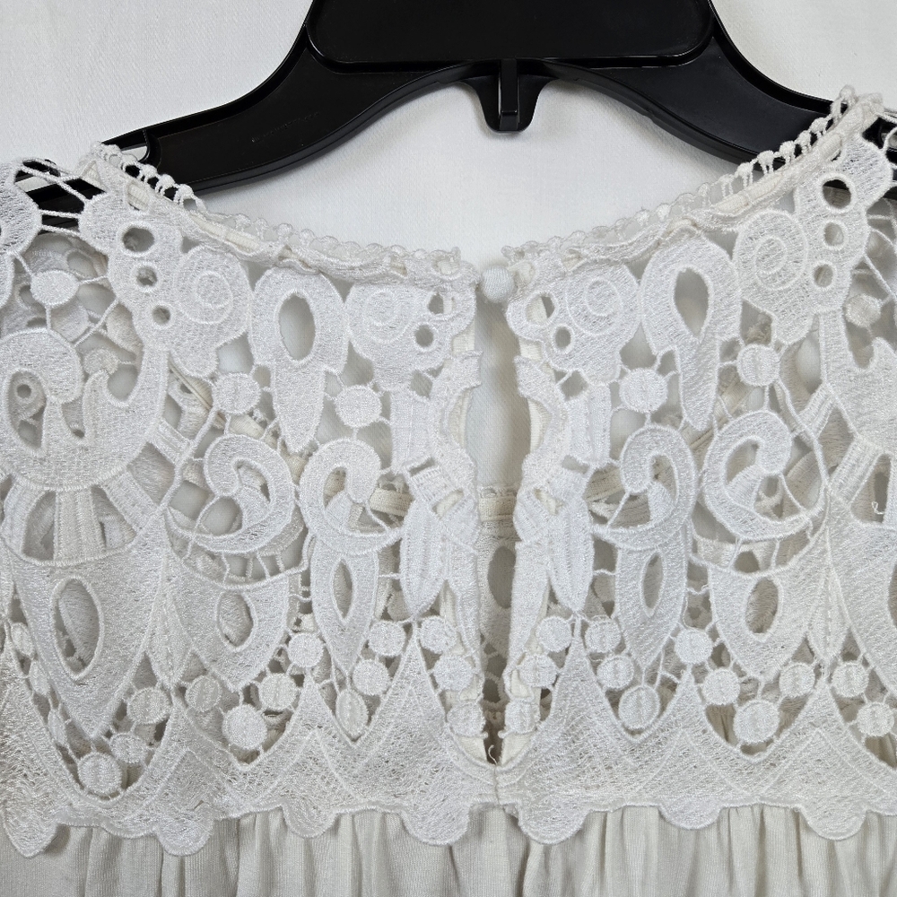 Philosophy Women's White Crochet Yoke Long Sleeve Flowy Office Boho Tunic Top XL - Picture 8 of 8